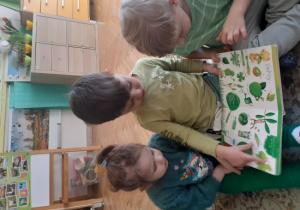 "Kajtusie" oglądają książkę pt. "Wielka księga kolorów. Zabawna przygoda w krainie barw".